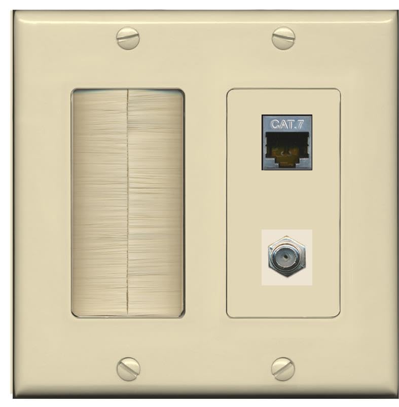 RiteAV Coax and Cat7 Wall Plate - Brush [Ivory/Ivory]