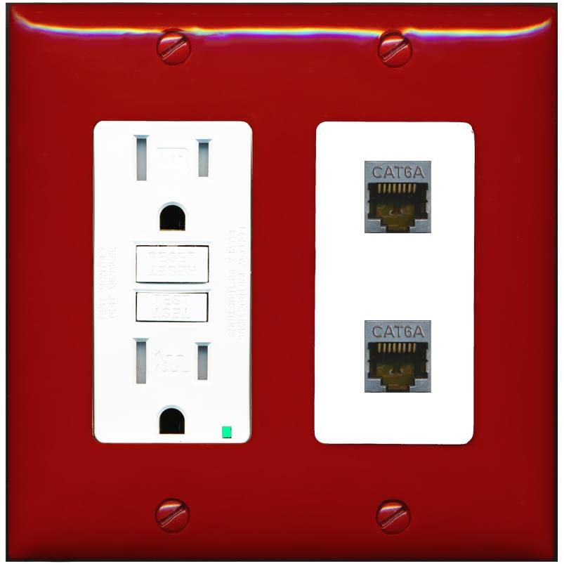 RiteAV 2 Port Cat6A Wall Plate - GFCI [Red/White]