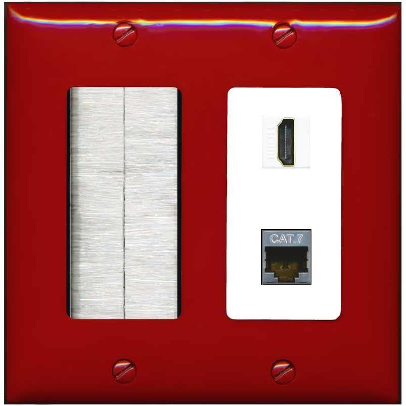 RiteAV HDMI and Cat7 Wall Plate - Brush [Red/White]