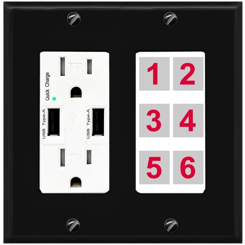 RiteAV 6 Port Custom Wall Plate - USB Charger [Black/White]
