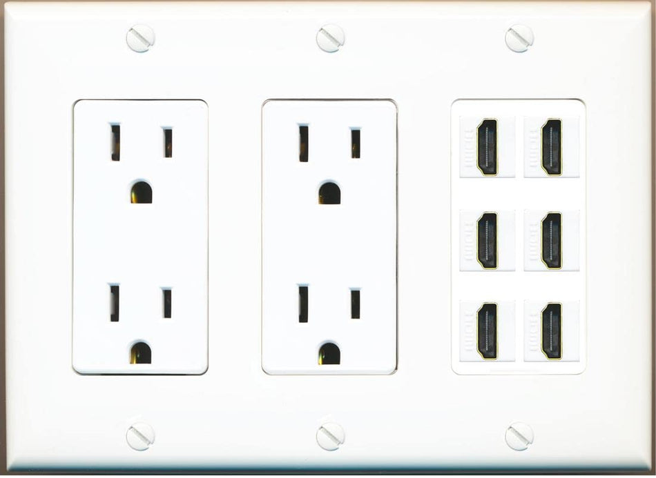 RiteAV HDMI Wall Plate 6 Port - 3G Dual Outlet [White/White]