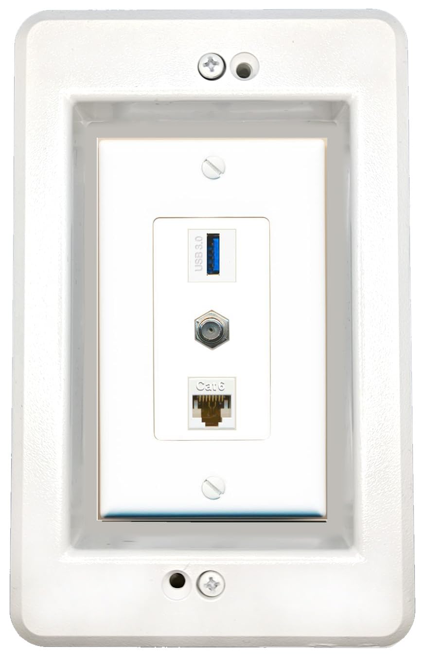 RiteAV in-Wall Cable Management Kit Recessed Outlet CAT6 COAX USB-3 Wall Plate