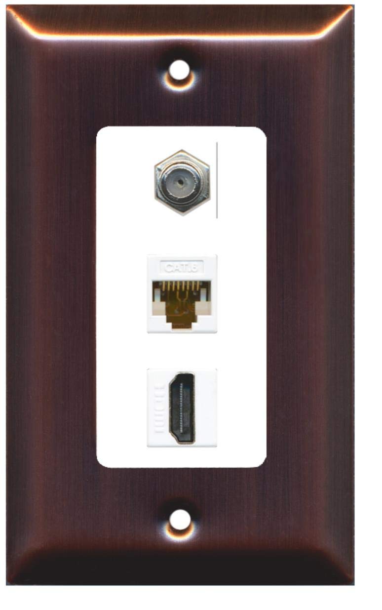 RiteAV Decorative 1 Gang Wall Plate Coax Cat6 HDMI - Copper/White