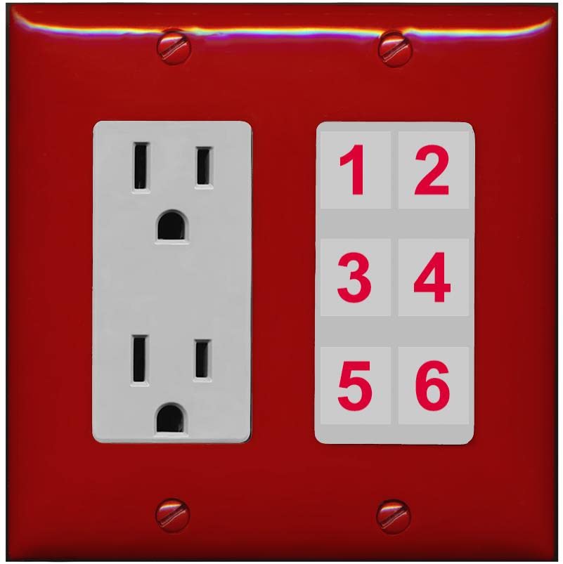 RiteAV 6 Port Custom Wall Plate - Outlet [Red/Gray]