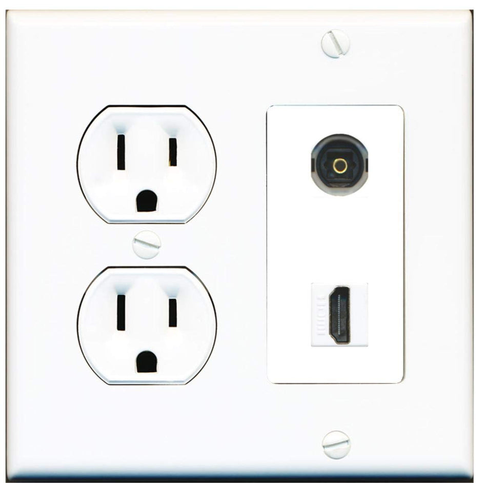 15 Amp Round Power Outlet 1 Port HDMI 1 Toslink-Optical-SPDIF Wall Plate