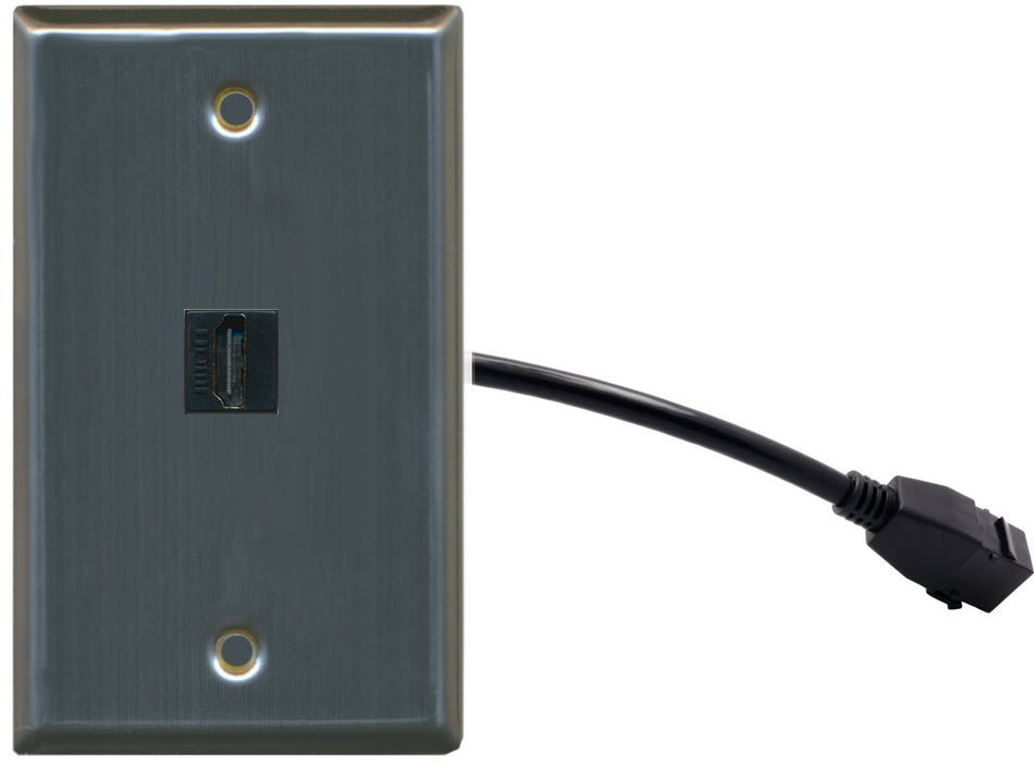 RiteAV (1 Gang Flat) HDMI Wall Plate w/Pigtail Extension Cable Stainless Steel
