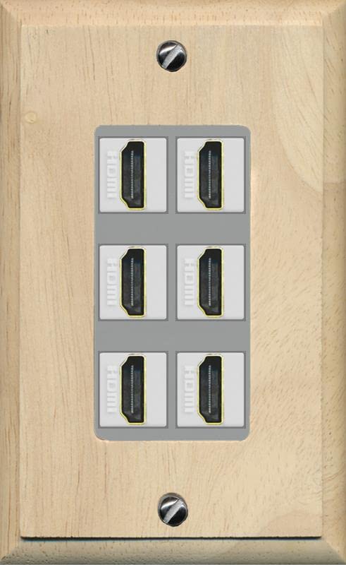 RiteAV HDMI Wall Plate 6 Port - 1 Gang [Wood/Gray]