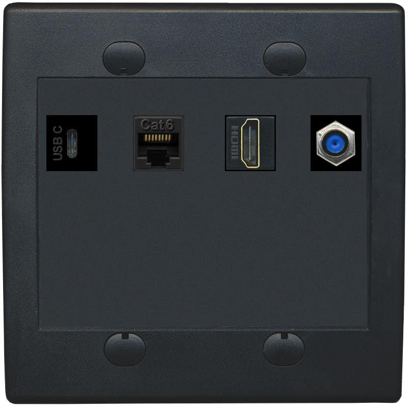 RiteAV USBC HDMI Cat6 Coax F81 Wall Plate - Flat 2 Gang [Black/Black]