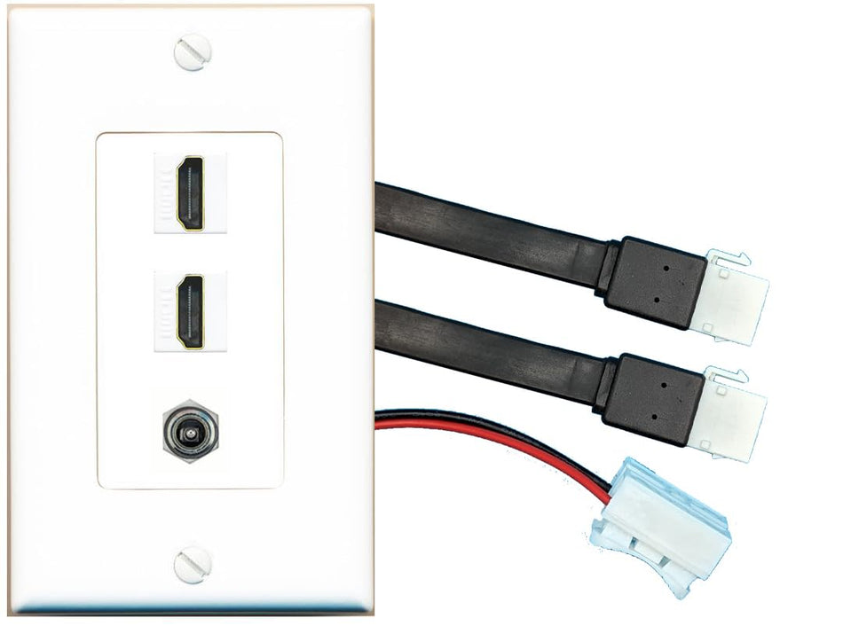 RiteAV DC-POWER 2 HDMI Wall Plate with Pigtail Dongle Extension White