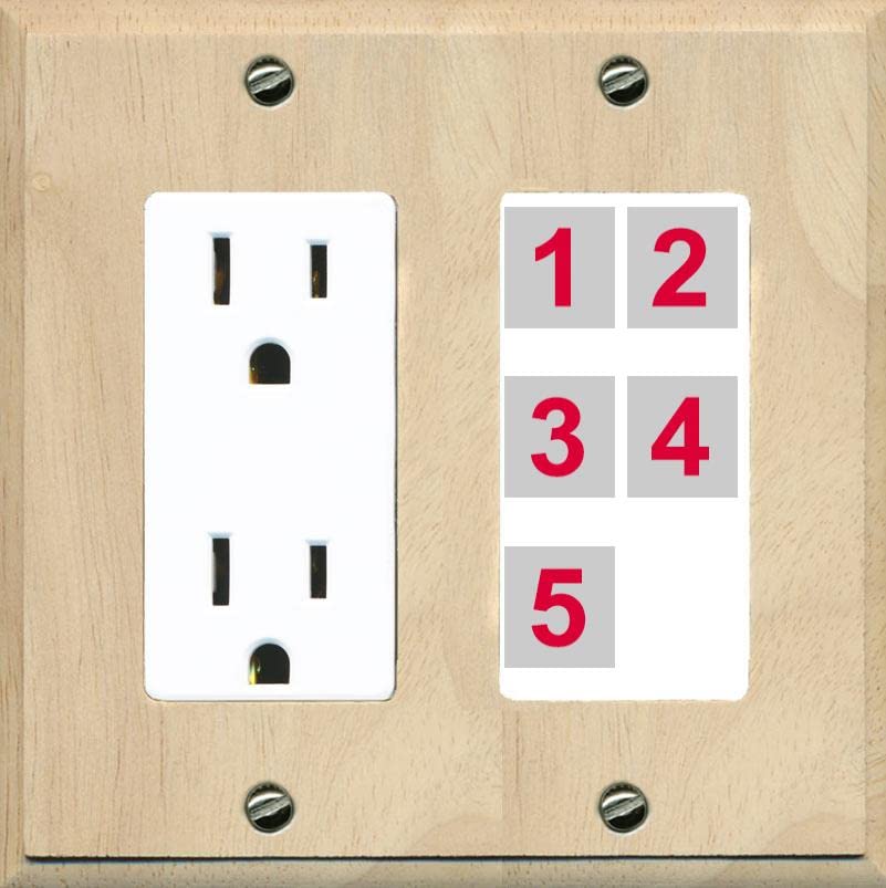 RiteAV Custom Wall Plate 5 Port - Outlet [Wood/White]