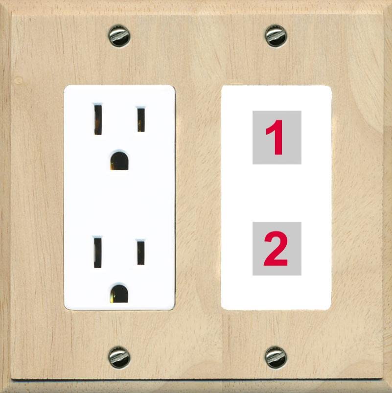 RiteAV Custom Wall Plate 2 Port - Outlet [Wood/White]