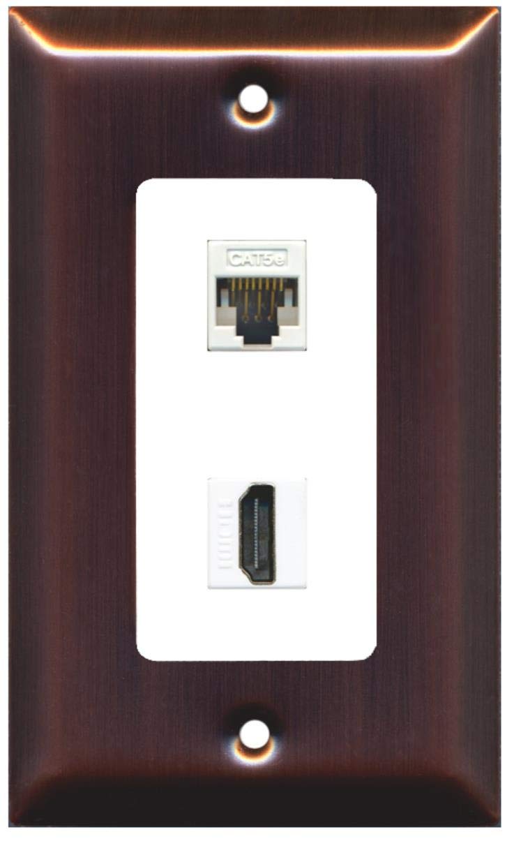 RiteAV - 1 Cat5e Ethernet and 1 HDMI Decorative Wall Plate - Copper/White