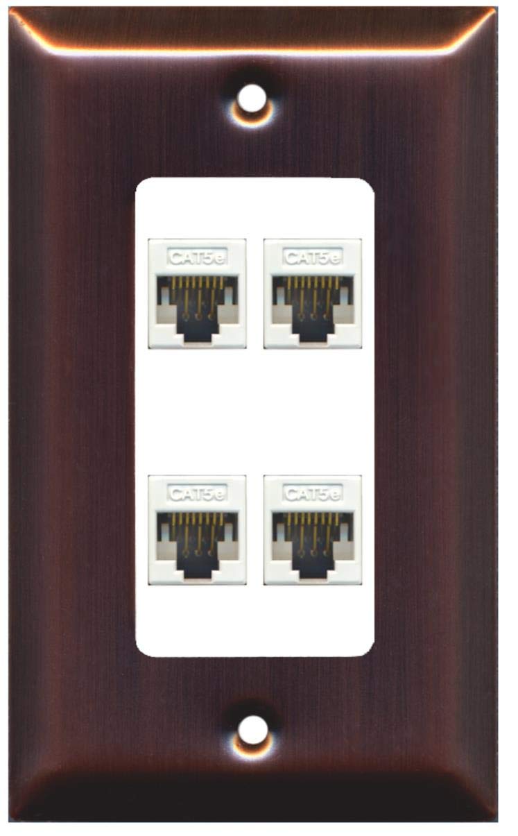 RiteAV Decorative 1 Gang 4 Port Cat5e Wall Plate - Copper/White