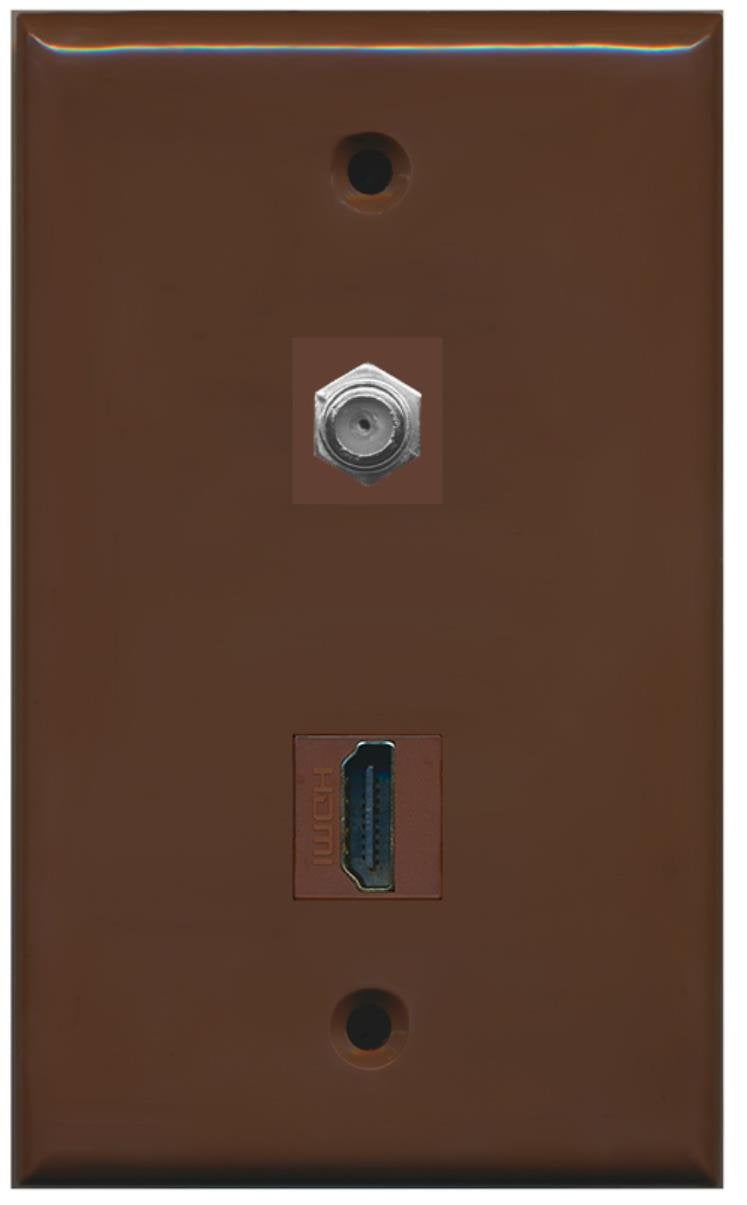 RiteAV - Flat 1 Port HDMI 1 Port Coax Cable TV- F-Type Wall Plate - Brown