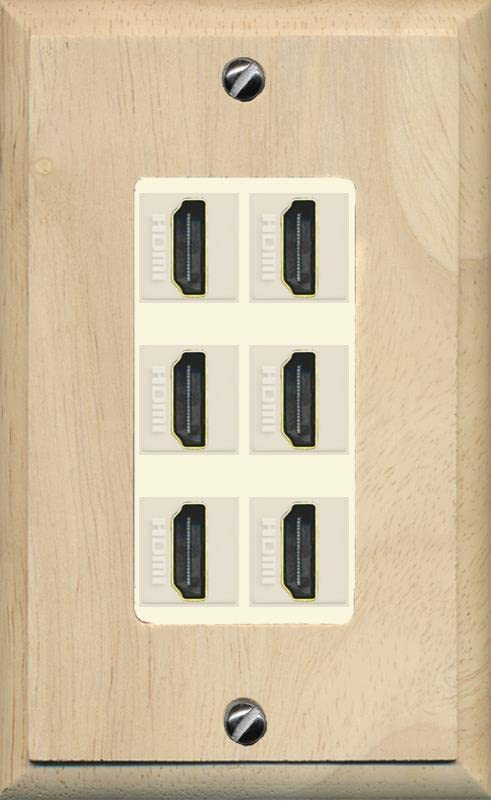 RiteAV HDMI Wall Plate 6 Port - 1 Gang [Wood/Light-Almond]