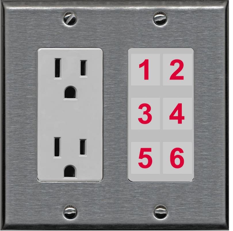 RiteAV 6 Port Custom Wall Plate - Outlet [Stainless/Gray]