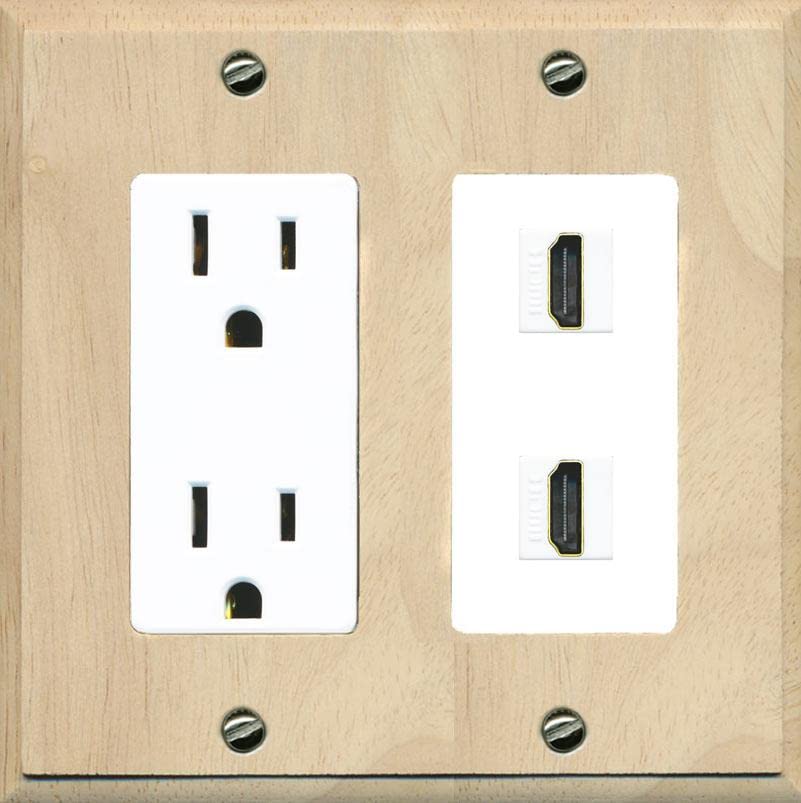 RiteAV HDMI Wall Plate 2 Port - Outlet [Wood/White]