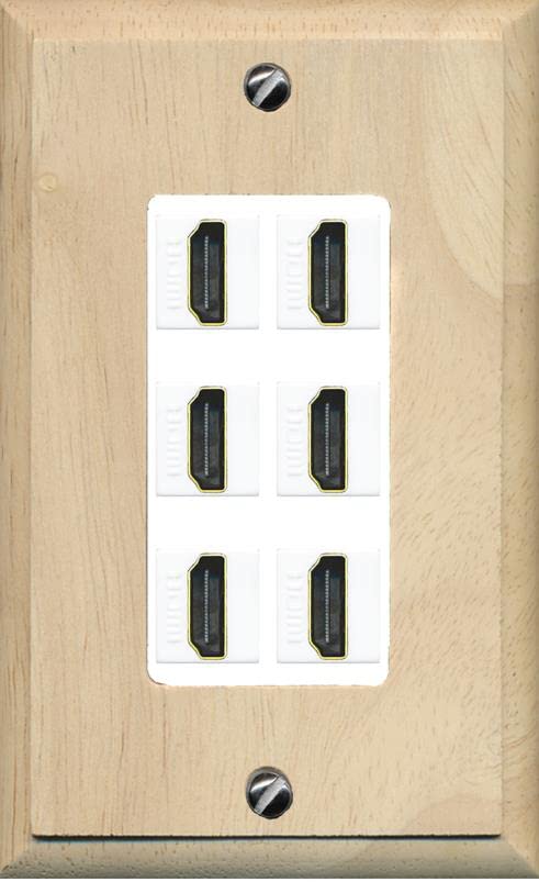 RiteAV HDMI Wall Plate 6 Port - 1 Gang [Wood/White]