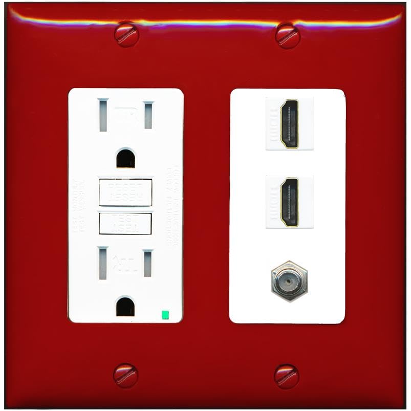 COAX 2 HDMI Wall Plate-GFCI Red/White