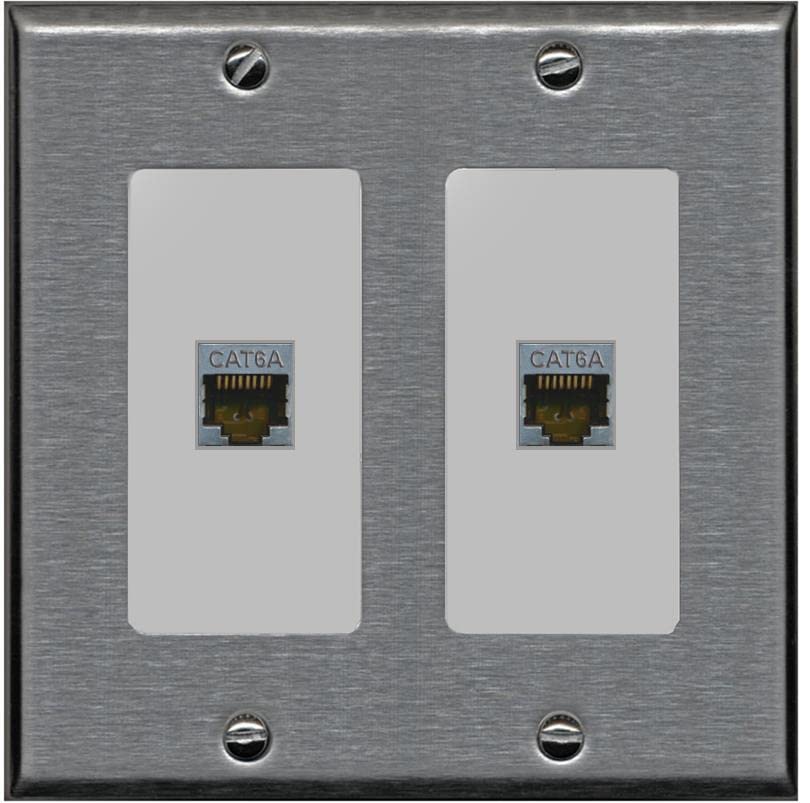 RiteAV 2 Port Cat6A Wall Plate - 2 Gang [Stainless/Gray]