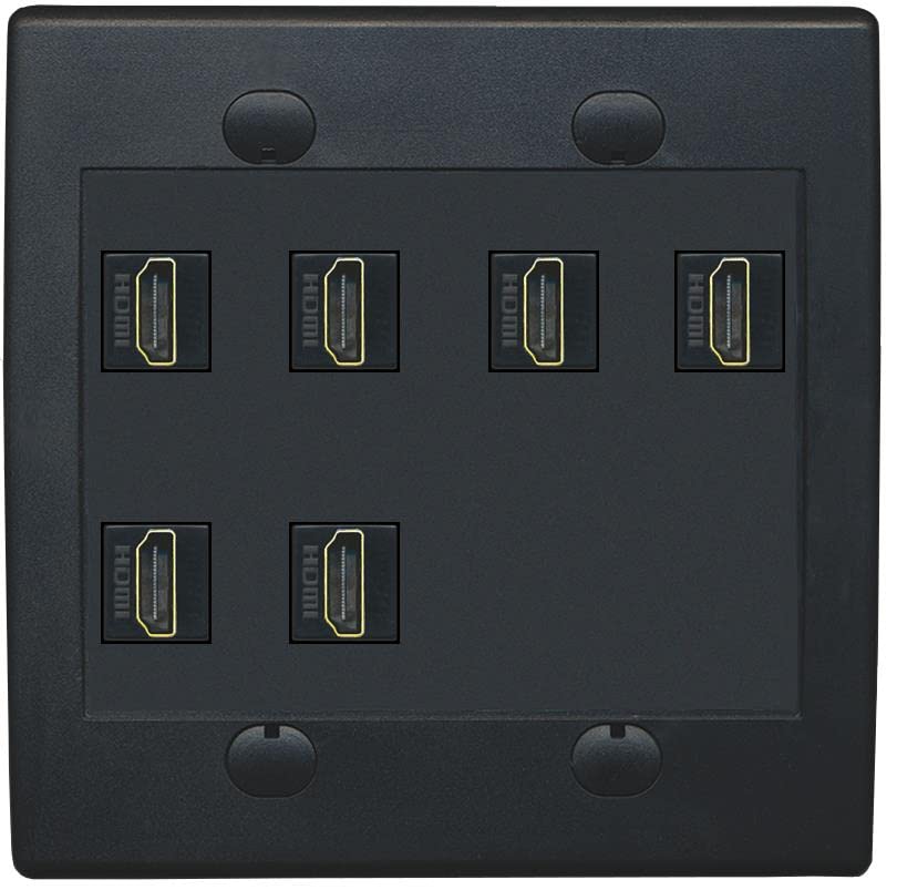 RiteAV HDMI Wall Plate 6 Port - Flat 2 Gang [Black/Black]