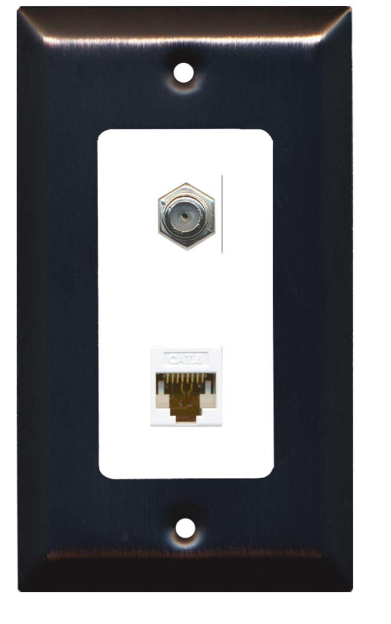 RiteAV - 1 Coax Cable TV F and 1 Cat6 Ethernet Wall Plate Decorative - Bronze/White