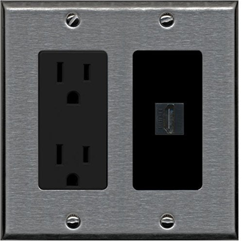 RiteAV HDMI Wall Plate 1 Port - Outlet [Stainless/Black]