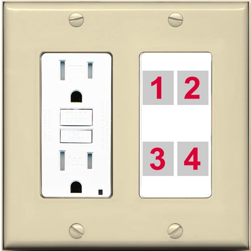 RiteAV Custom 4 Port Custom Wall Plate - GFCI [Ivory/White]