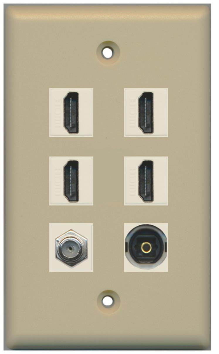RiteAV - 4 HDMI and 1 - Coax Cable TV and 1 Toslink Port Wall Plate - Ivory