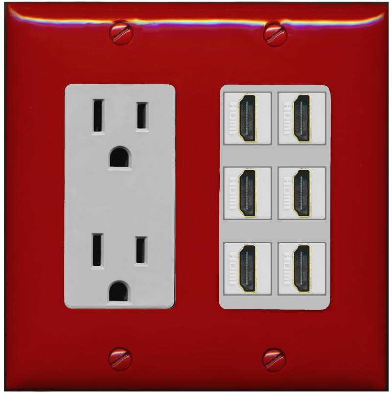 RiteAV HDMI Wall Plate 6 Port - Outlet [Red/Gray]