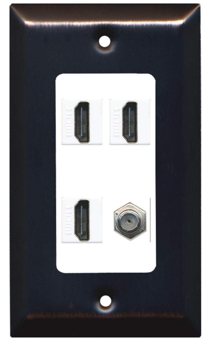 RiteAV - 3 x HDMI and 1 x Coax Cable TV F Type Port Wall Plate Decorative - Bronze/White