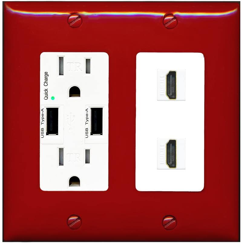 RiteAV HDMI Wall Plate 2 Port - USB Charger [Red/White]