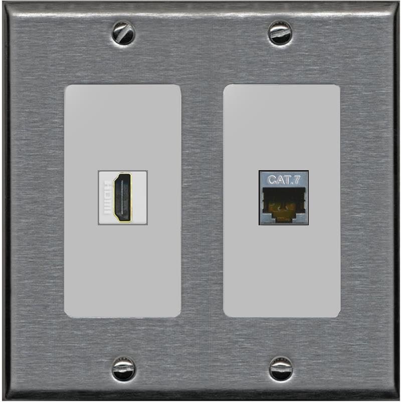 RiteAV HDMI and Cat7 Wall Plate - 2 Gang [Stainless/Gray]