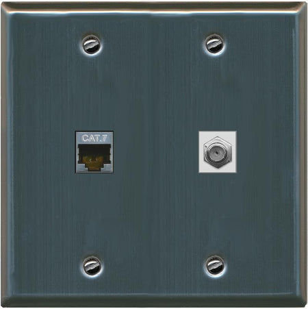 RiteAV Coax and Cat7 Wall Plate - Flat 2 Gang [Stainless Steel]