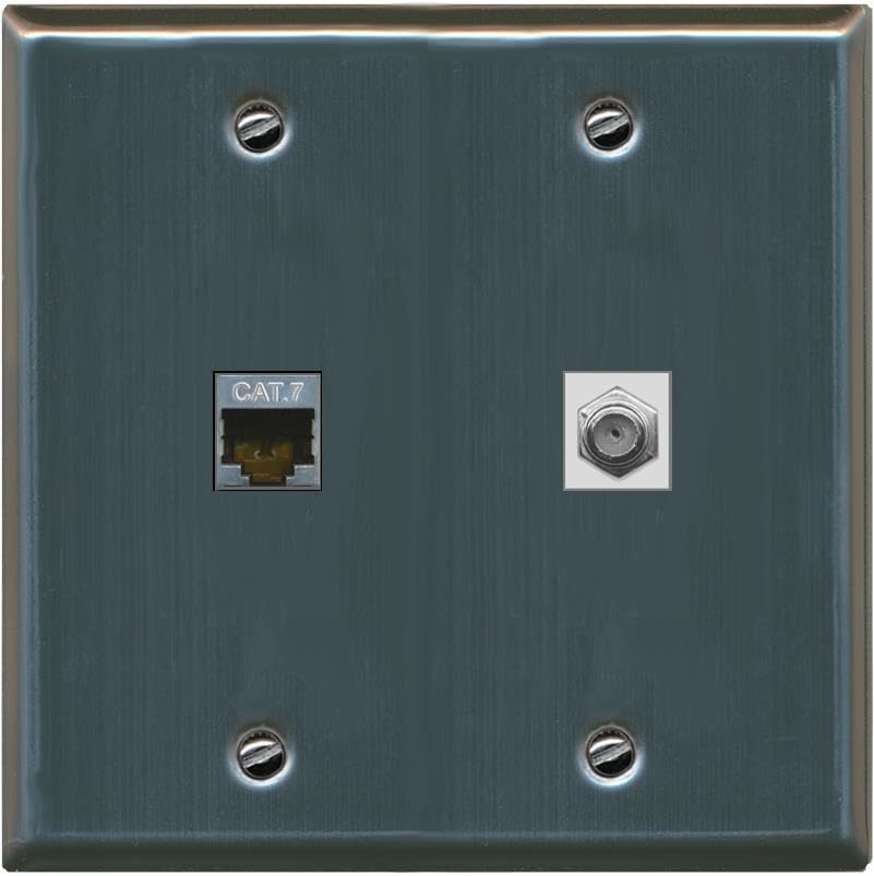 RiteAV Coax and Cat7 Wall Plate - Flat 2 Gang [Stainless Steel]