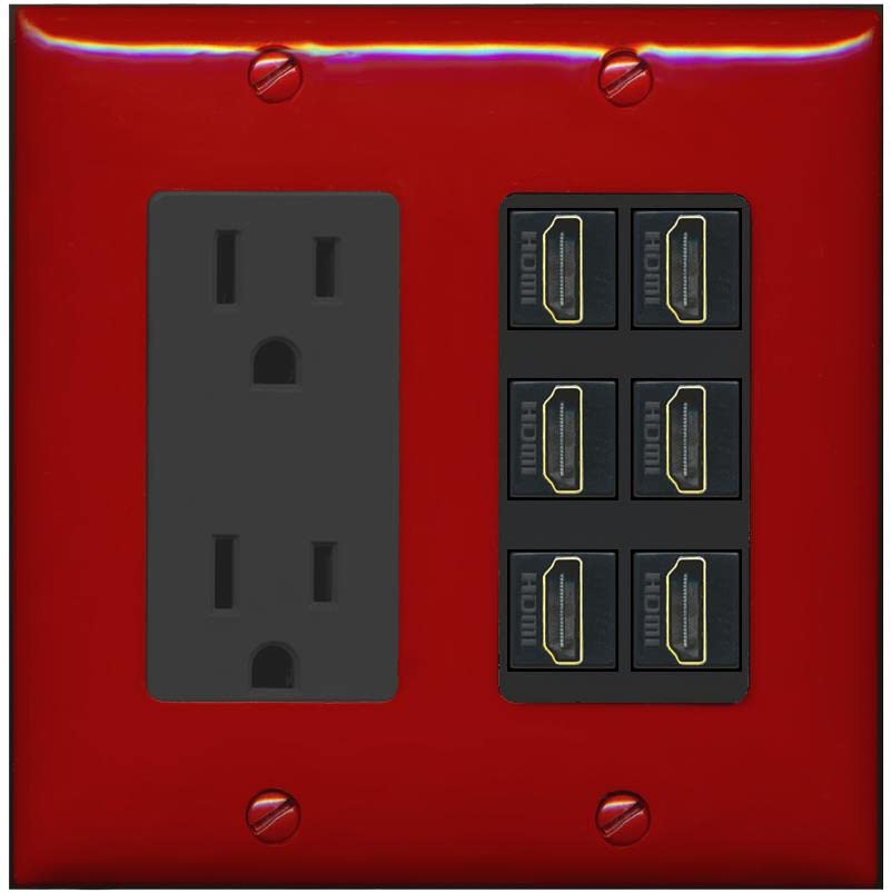 RiteAV HDMI Wall Plate 6 Port - Outlet [Red/Black]