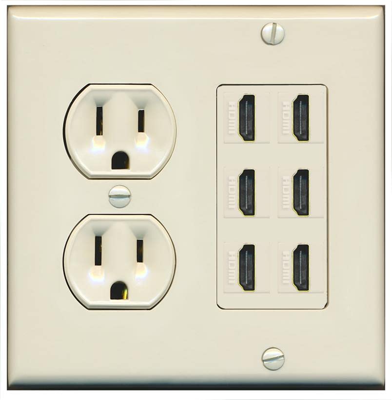 RiteAV HDMI Wall Plate 6 Port - Round Outlet [Light-Almond]