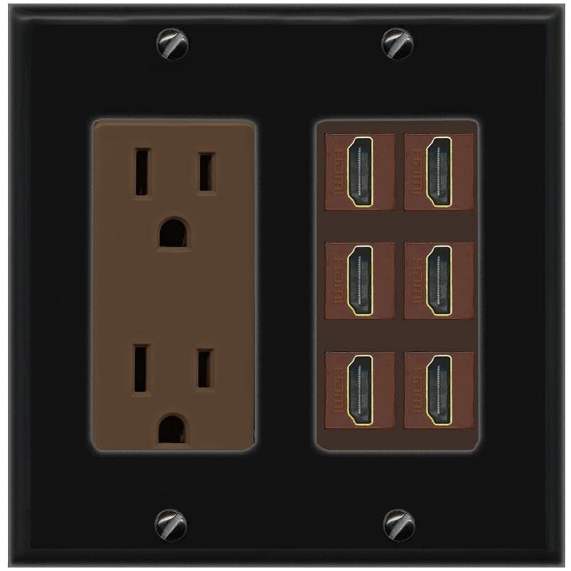 RiteAV HDMI Wall Plate 6 Port - Outlet [Black/Brown]