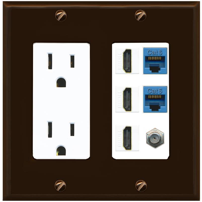 RiteAV 3 HDMI Wall Plate 2 Cat6 1 Coax - Outlet [Brown/White]