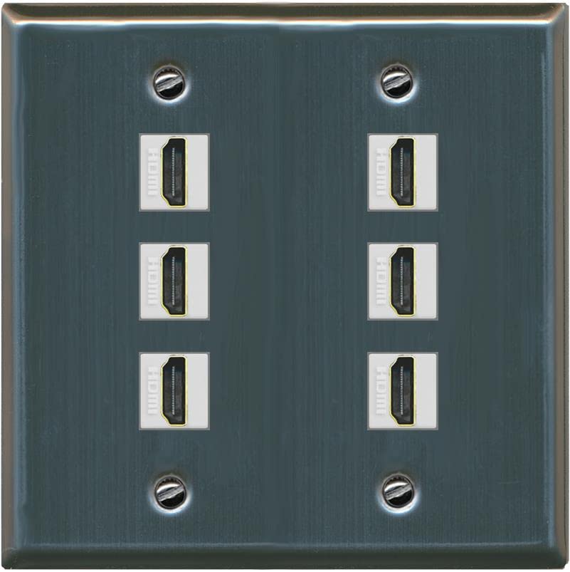 RiteAV HDMI Wall Plate 6 Port - Flat 2 Gang [Stainless Steel]