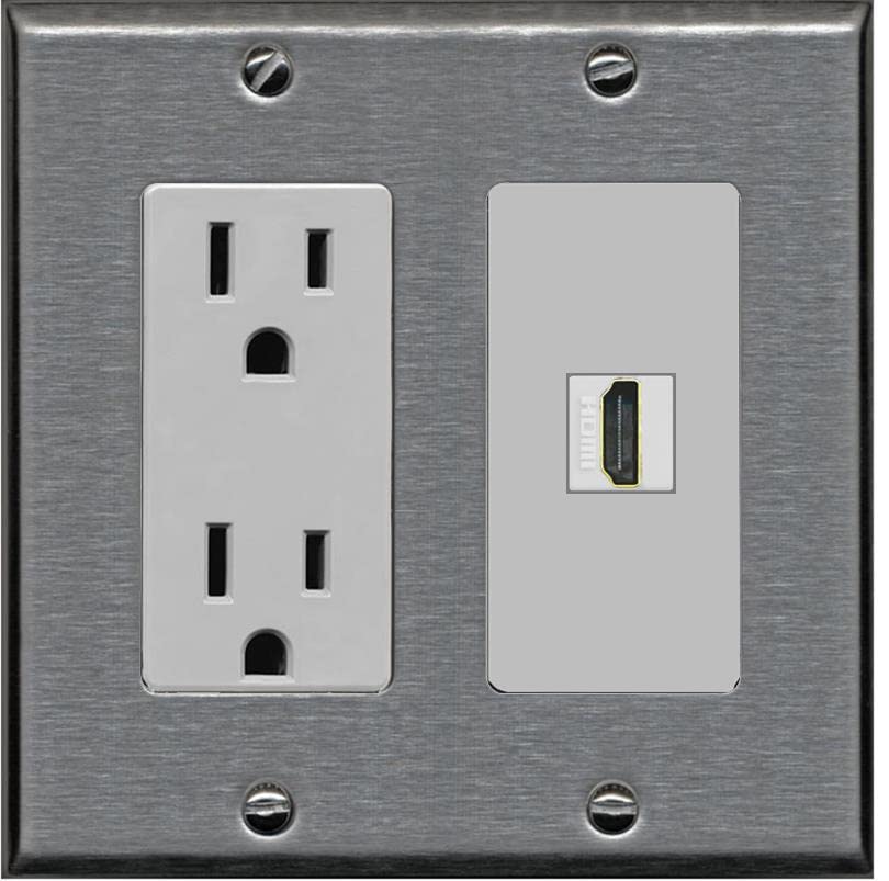 RiteAV Custom HDMI Wall Plate 1 Port - Outlet [Stainless/Gray]