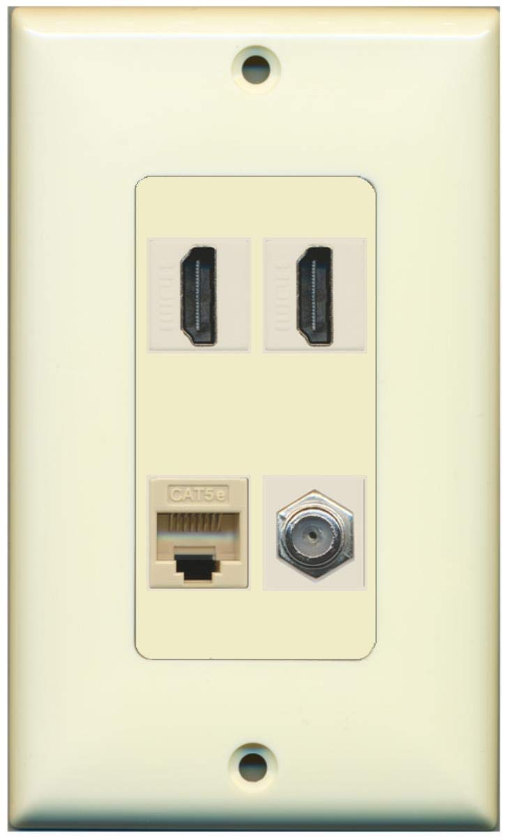 RiteAV - 2 x HDMI and 1 x Ethernet Cat5e and 1 x Coax Cable TV F Type Port Wall Plate - Light Almond