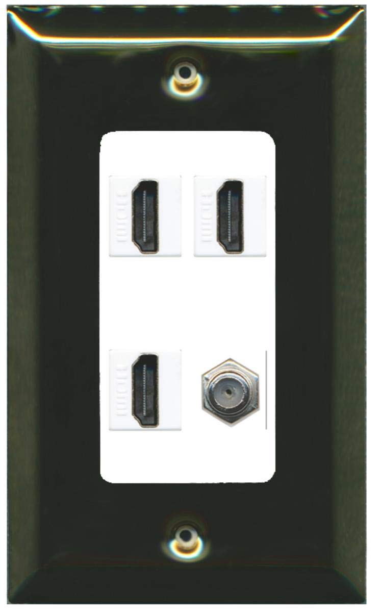 RiteAV - 3 x HDMI and 1 x Coax Cable TV F Type Port Wall Plate Decorative - Brass/White