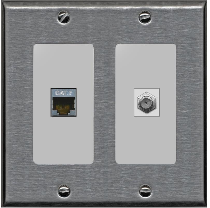 RiteAV Coax and Cat7 Wall Plate - 2 Gang [Stainless/Gray]