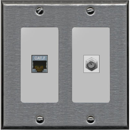 RiteAV Coax and Cat7 Wall Plate - 2 Gang [Stainless/Gray]