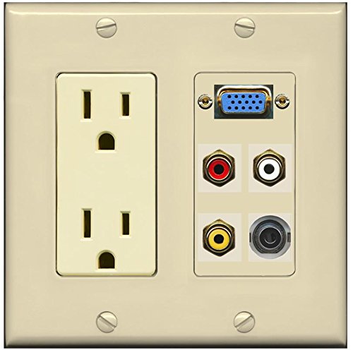 RiteAV (2 Gang 15A Power Outlet Svga Composite 3.5mm Wall Plate Ivory