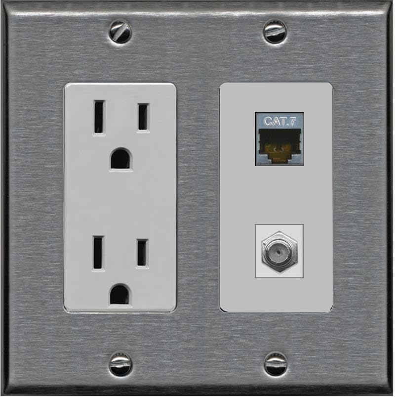 RiteAV Coax and Cat7 Wall Plate - Outlet [Stainless/Gray]