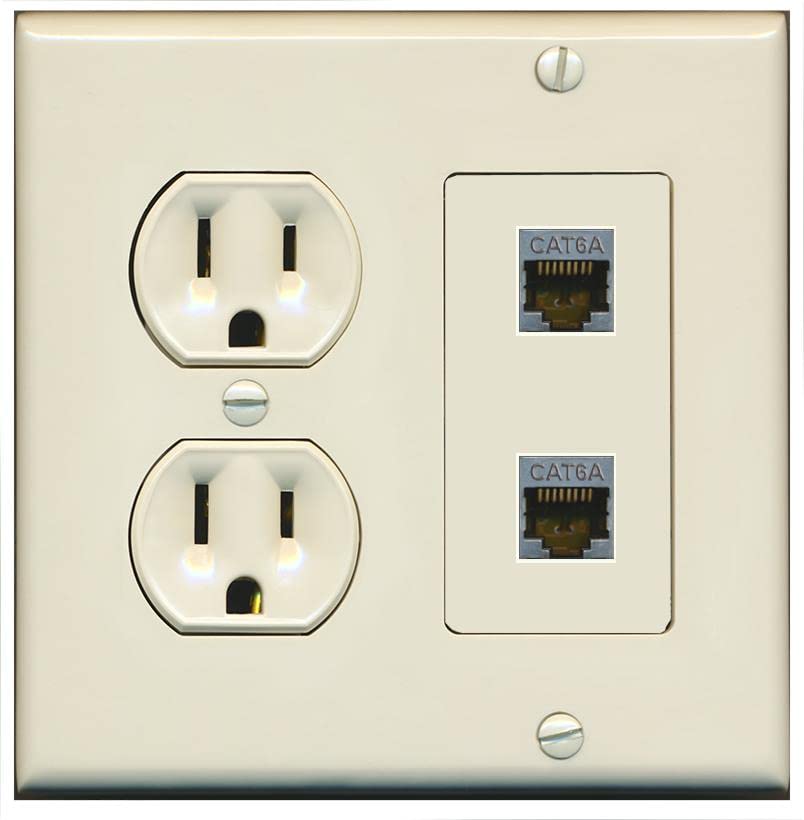 RiteAV 2 Port Cat6A Wall Plate - Round Outlet [Light-Almond]
