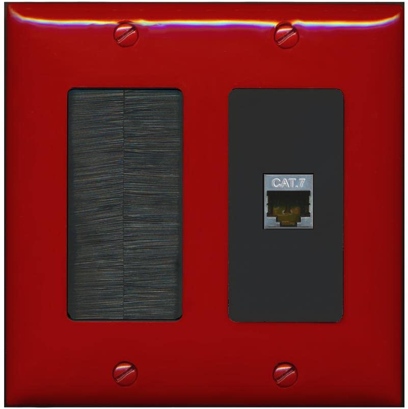RiteAV 1 Port Cat7 Shielded Ethernet Wall Plate - Brush [Red/Black]