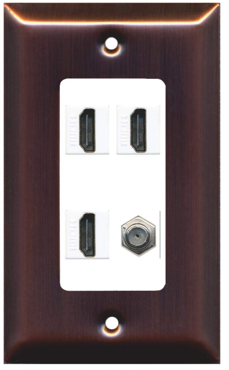 RiteAV - 3 x HDMI and 1 x Coax Cable TV F Type Port Wall Plate Decorative - Copper/White